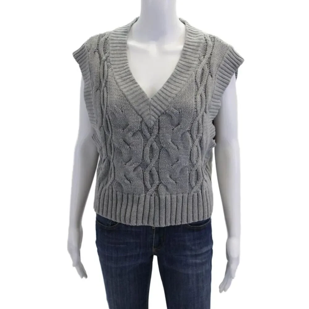 Urban Outfitters Womens Cotton V Neck Cropped Sweater Vest Gray Size XS